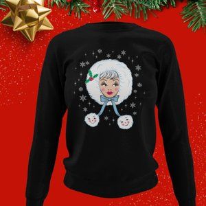 Christmas Holiday Peppermint Doll Sweatshirt Crewneck Black Retro Vintage  2XL